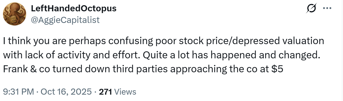 Voss Capital tweet screenshot showing 'There were prior offers over $5'